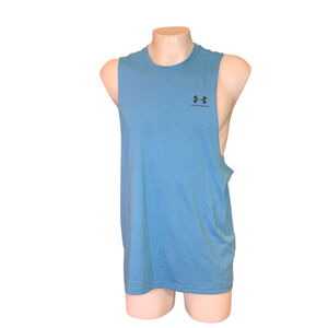 Men's Under Armour Blue Black Logo Cut Off Tank Top Size L